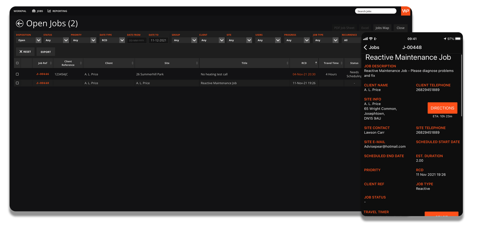 the image shows a version of the WorkPal Portal Access for WorkPal's software for job management