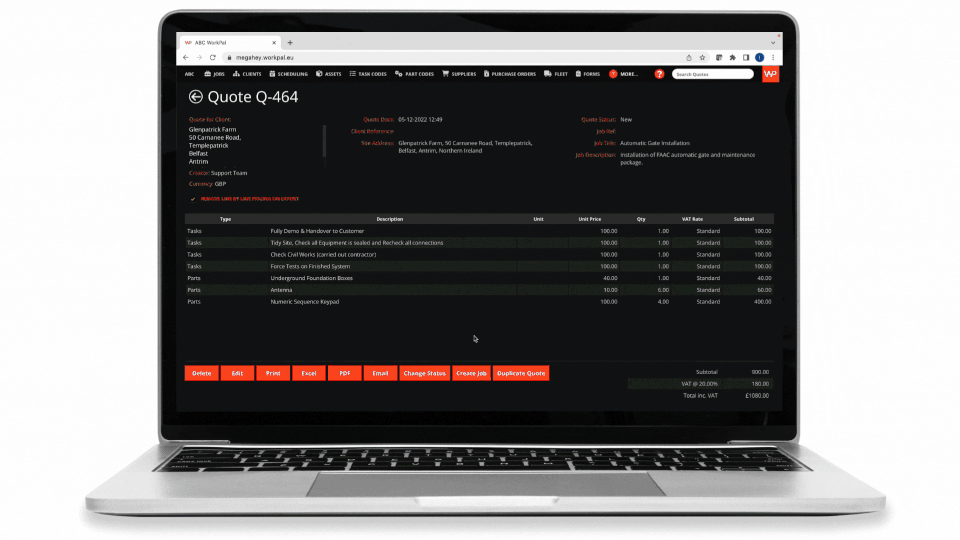 WorkPal - Quote management shown on a device for customers to get a better idea of the Sign-off on device.
