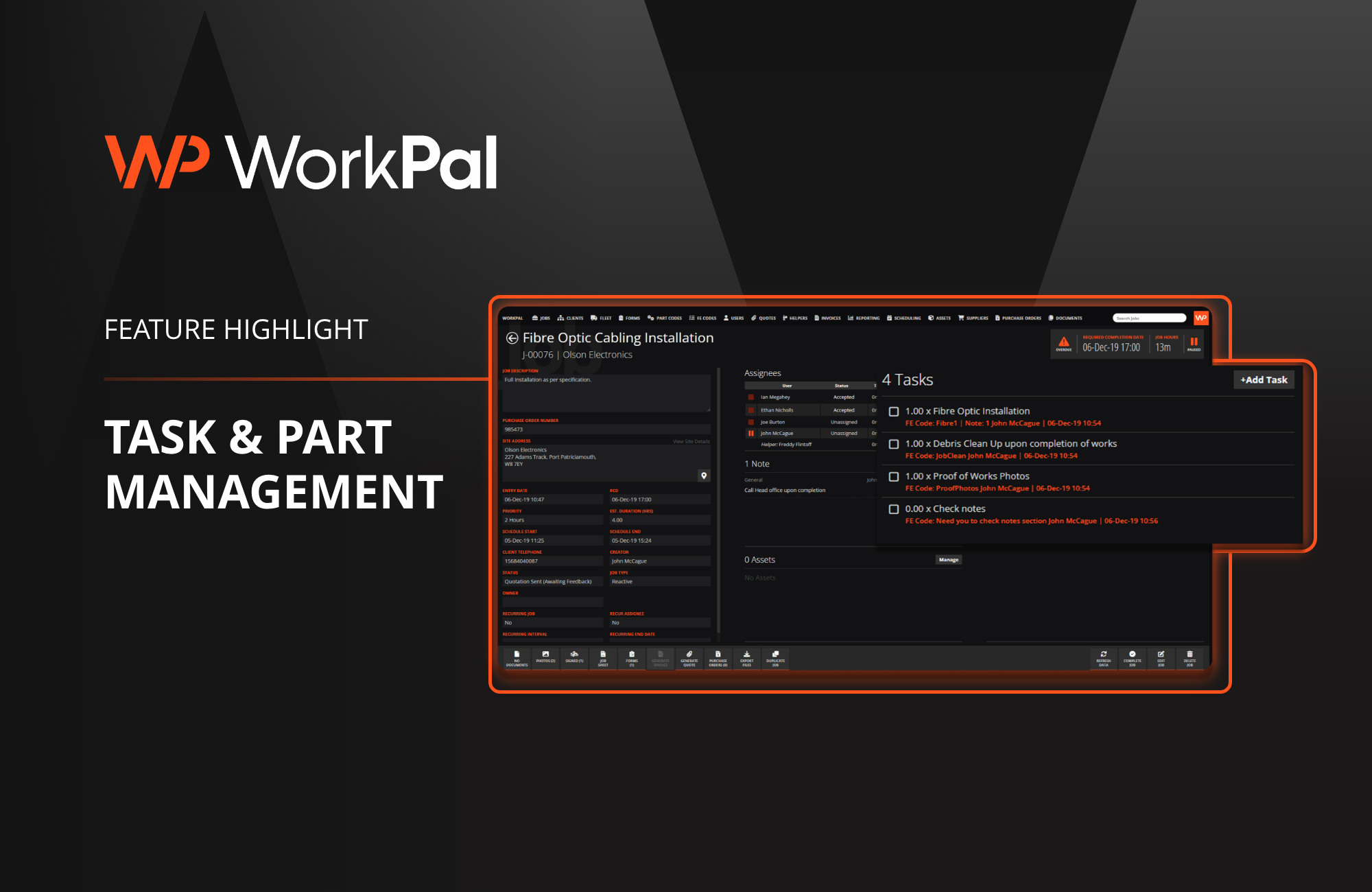 Feature Highlight Task & Part Management